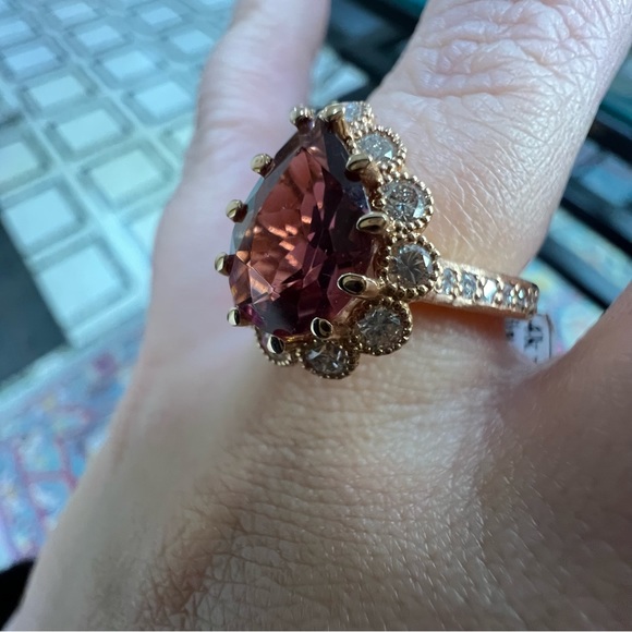 14k Rose Gold Diamond & Pink Turmaline Ring - Picture 5 of 9